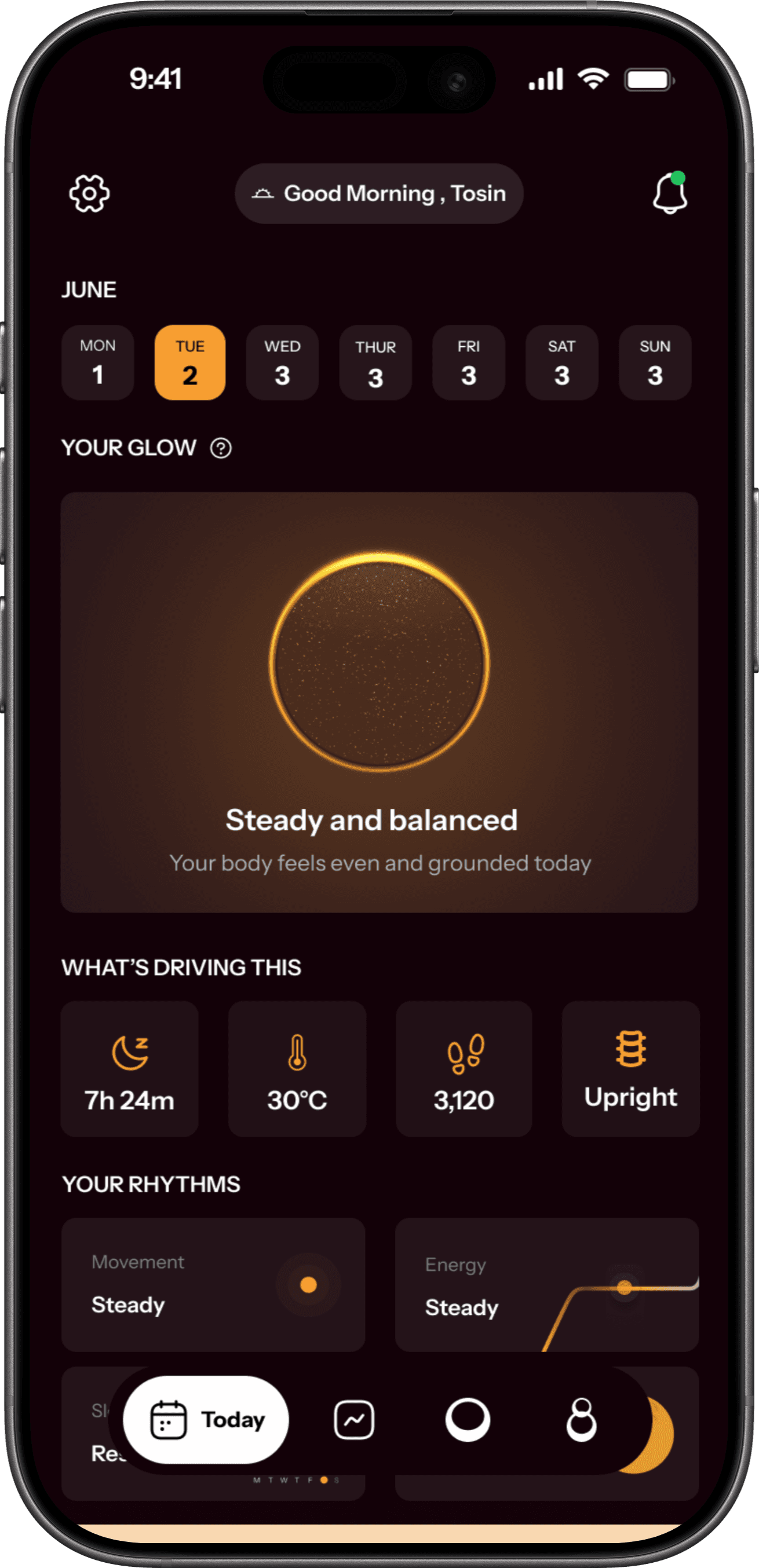 Today Rhythm Mobile App Screen